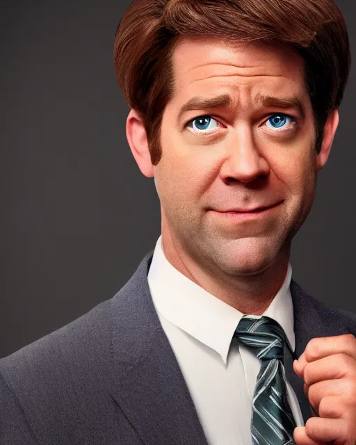 Image similar to jim halpert as a muppet. highly detailed felt. hyper real photo. 4 k.