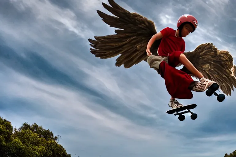 Image similar to angels skateboarding in heaven, 4 k hdr, high resolution, smooth, sharp focus, award - winning photo