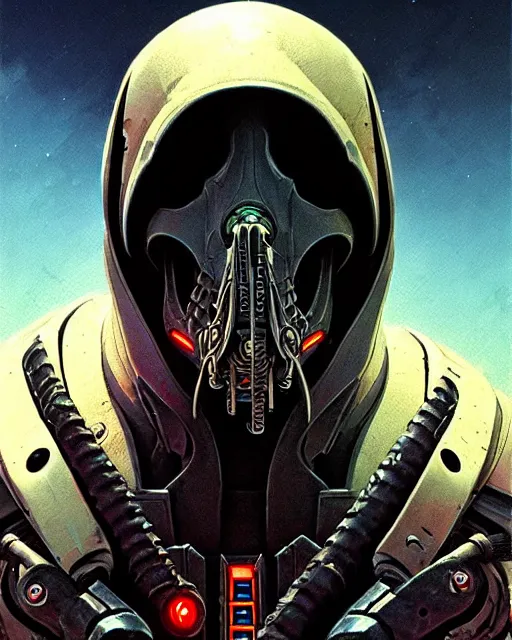 Prompt: reaper from overwatch, character portrait, portrait, close up, concept art, intricate details, highly detailed, vintage sci - fi poster, retro future, in the style of chris foss, rodger dean, moebius, michael whelan, and gustave dore