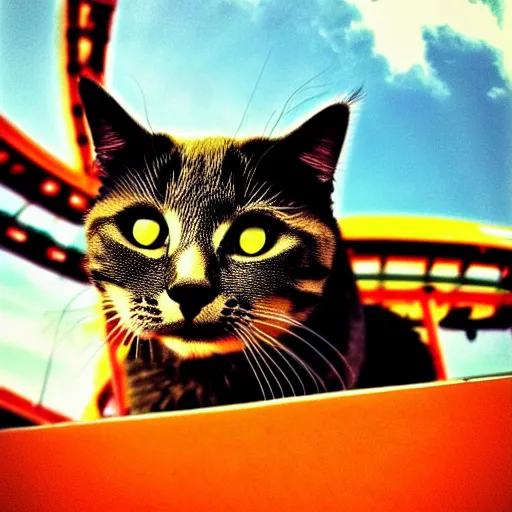 Image similar to !!! cat!!!, ( ferris wheel ), feline, sitting, riding, award winning photo