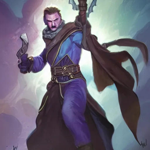 Prompt: Liam Neeson as Burl Gage, Antimage, casting Eldritch Bolt, iconic Character illustration by Wayne Reynolds for Paizo Pathfinder RPG