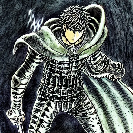 Image similar to Guts, Berserk, in the style of kentaro miura, very detailed, masterpiece, award winning, greatsword, coloured, manga