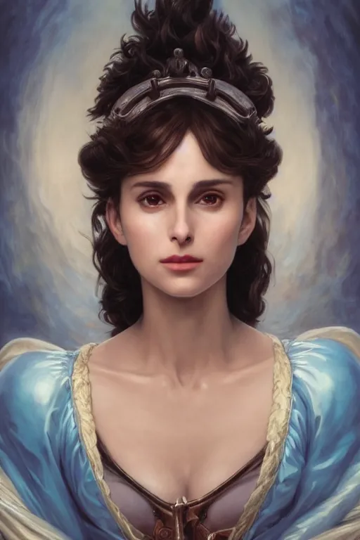 Prompt: Nathalie Portman in a fantasy comic book style portrait painting of Ayanami Rei, François Boucher, Oil Painting, Mystical Valkyrie, unreal 5, DAZ, hyperrealistic, octane render, Regal, Refined, Detailed Digital Art, RPG portrait, William-Adolphe Bouguereau, Michael Cheval, Walt Disney (1937), Steampunk, dynamic lighting, Highly Detailed, Cinematic Lighting, Unreal Engine, 8k, HD