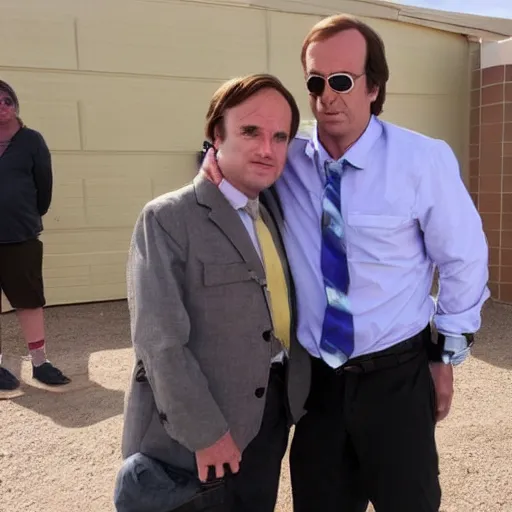 Prompt: saul goodman with down syndrome on the set of better call saul