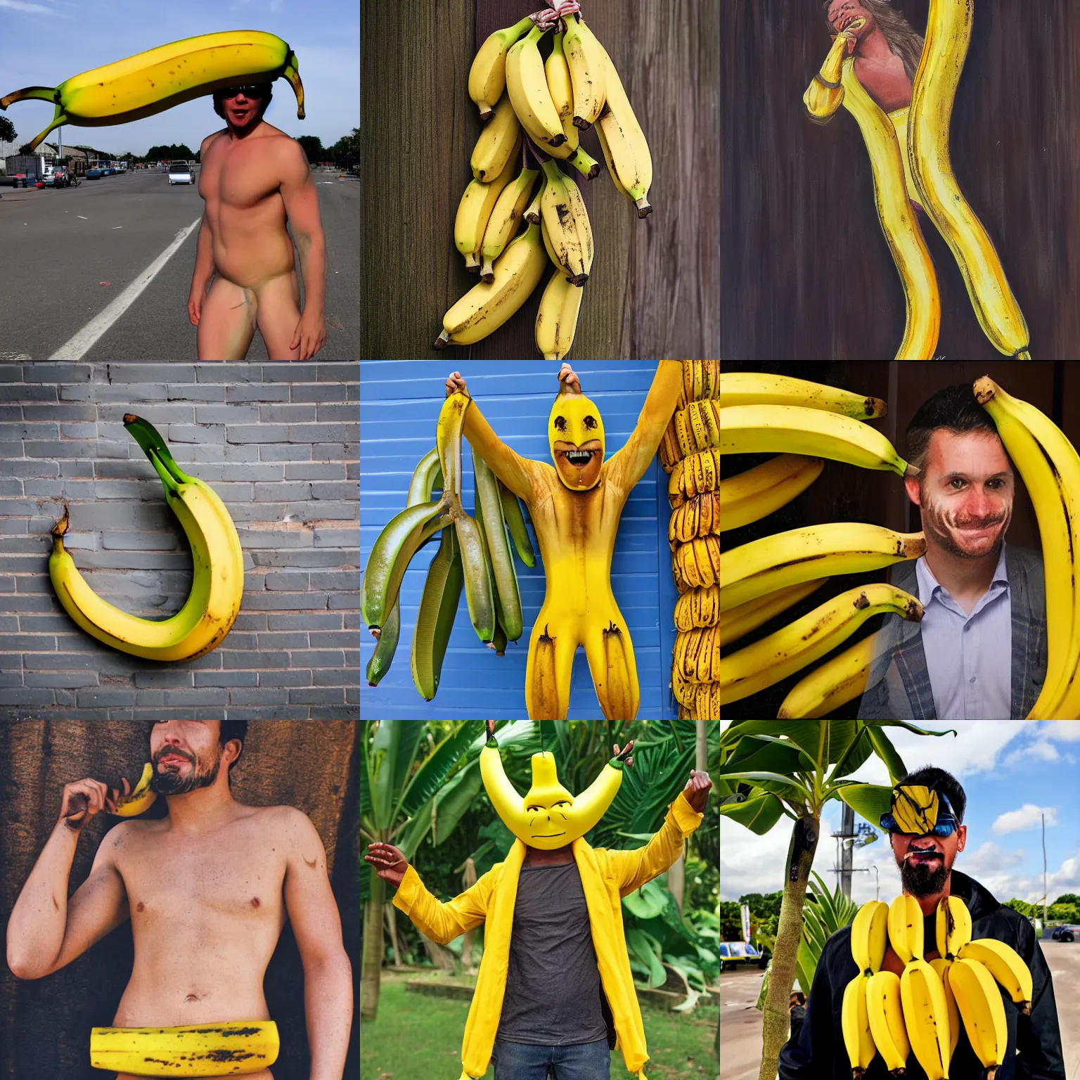 Prompt: banana skin man