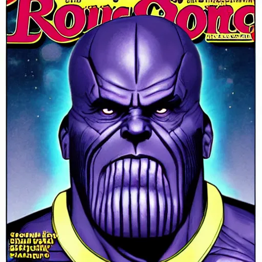 Prompt: thanos in the cover of rolling stone magazine