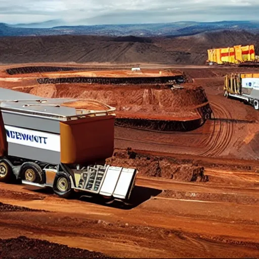Prompt: A depiction of the largest mining truck in the world, marketing material from Newmont.