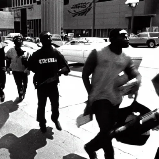 Image similar to film still, black rioters, in Los Angeles 1992 Riots