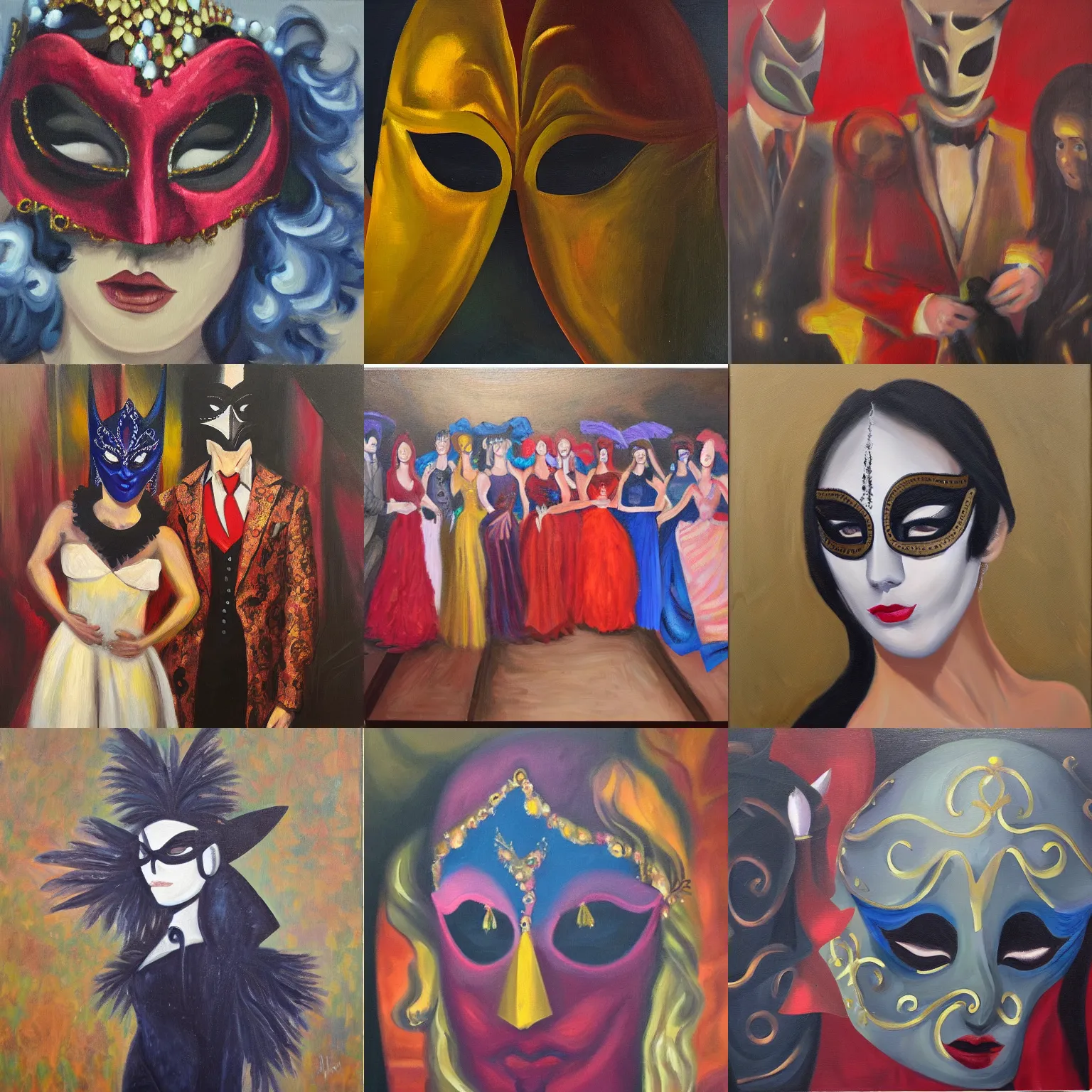 Prompt: masquerade ball, oil on canvas