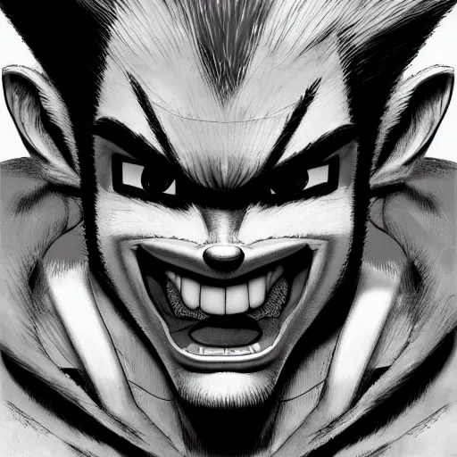 Prompt: upclose portrait of crash bandicoot, kim jung gi, digital art, by hirohiko araki, very detailed picture with lots of emotion, trending on artstation