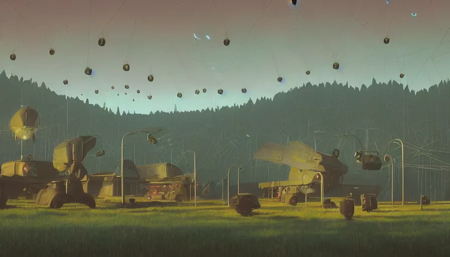 Image similar to mirror hexagons eyes in the sky, blocking the sun, simon stalenhag