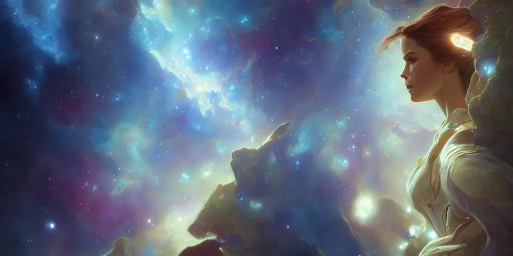 Prompt: vast nebula, ultra realistic illustration, alanis guillen, intricate, elegant, highly detailed, digital painting, artstation, concept art, smooth, sharp focus, illustration, art by artgerm and greg rutkowski and alphonse mucha