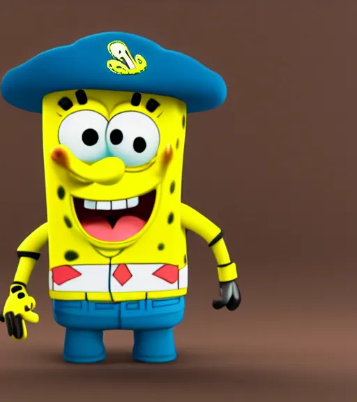 Prompt: Spongebob wearing a puffer jacket and a baseball cap, 3D model, clean background, studio lighting, 30mm