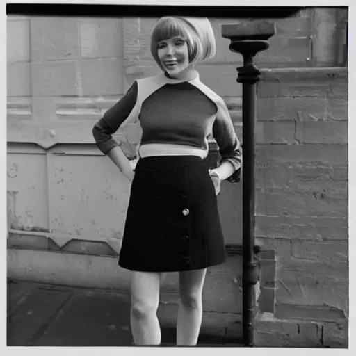 Image similar to mod woman, 6 0 s mod, fashionable mod, miniskirt, moptop, 1 9 6 0 s united kingdom, liverpool, union jack