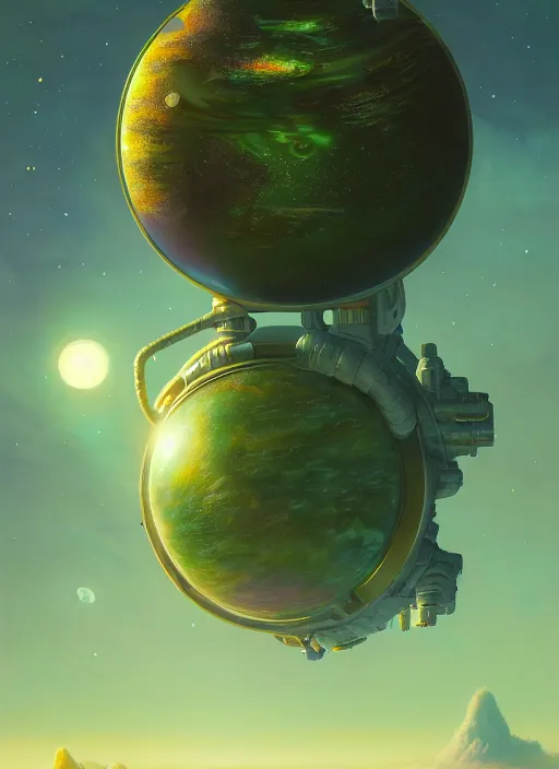 Prompt: extremely detailed, astronaut, lush planet, soft light, jade green, golden glow, diffuse lighting, fantasy, intricate, surrealism!!!!, highly detailed, lifelike, photorealistic, digital painting, artstation, illustration, concept art, smooth, sharp focus, by greg rutkowski, chris tulloch mccabe, valentina remenar and asher duran,