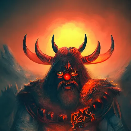 Image similar to demonic Viking warriors with glowing orange eyes, midjourney style, artstation trending, 4k
