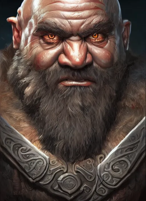 Image similar to a higly detailed airbrush full body shot and face portrait painting of a grim brute male dwarf warrior male character, dynamic lighting, ambient lighting, deviantart, art by artgerm and simon bisley and karol bak