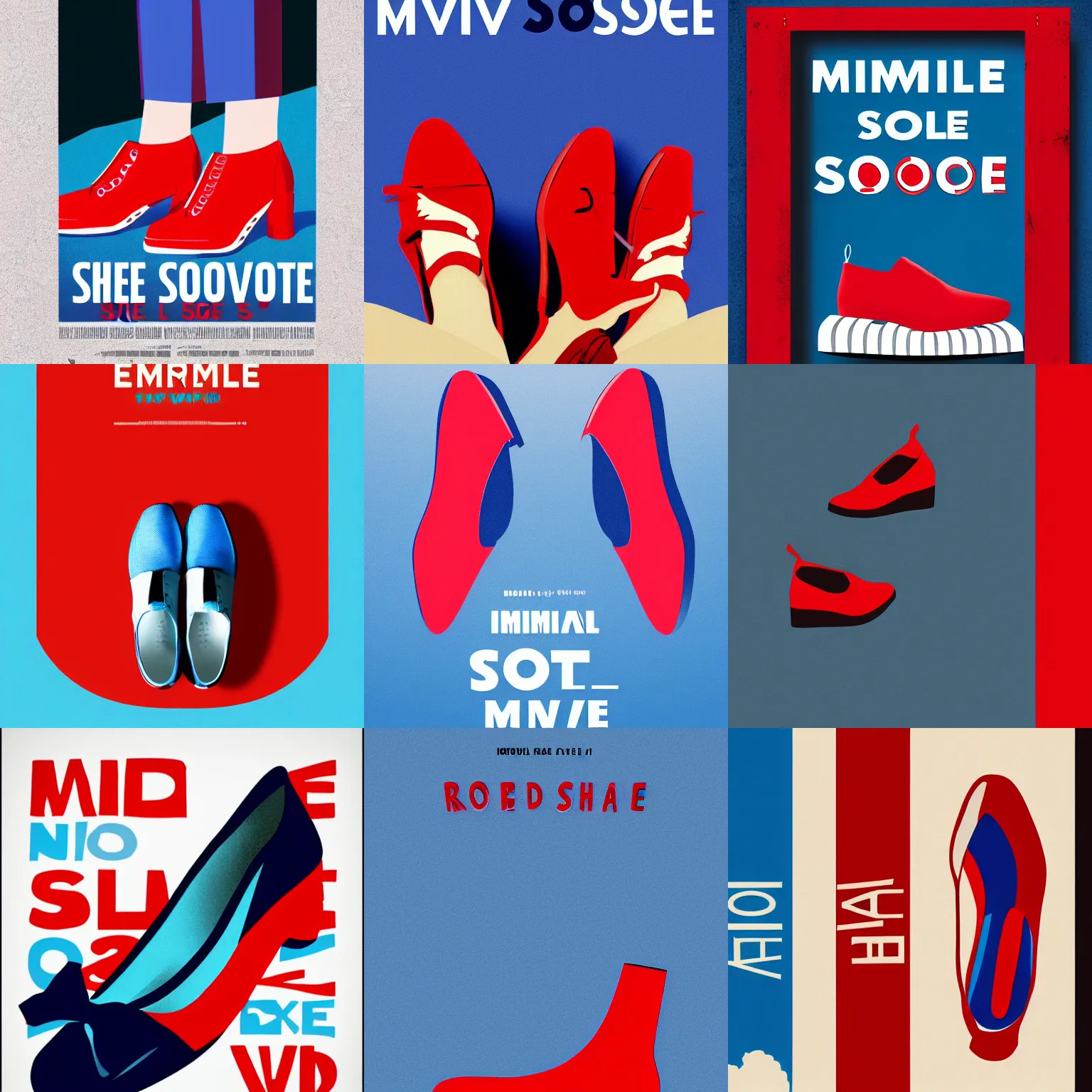 Prompt: minimal movie poster, 1 red shoe 1 blue shoe