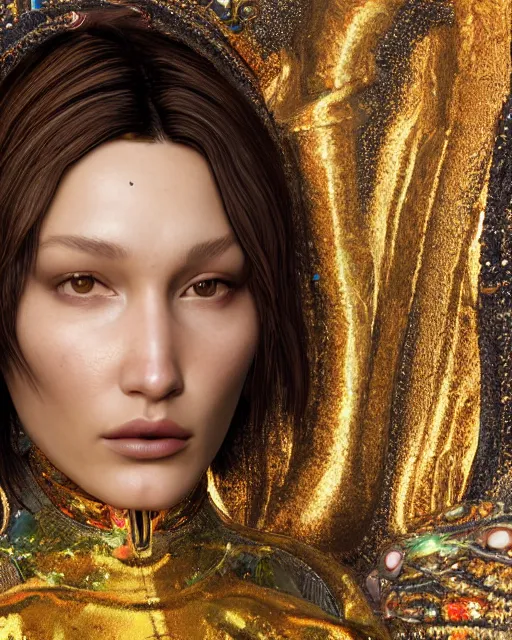 Prompt: a highly detailed metahuman 8 k close up render of bella hadid gustav klimt death and life painting trending on artstation made in unreal engine 4