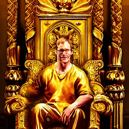 Image similar to God-king John Carmack sits on his golden throne, id tech 1