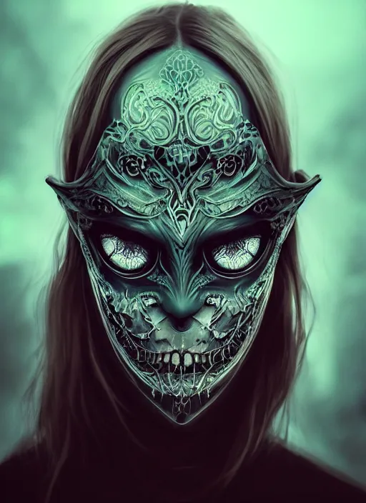 Prompt: full face tattoo mask epic portrait, victorian gothic glowing eyes, elden ring, matte painting concept art, midjourney, beautifully backlit, swirly vibrant color lines, mandelbulber fractal, cinematic aesthetic octane render, 8 k hd resolution, by ilya kuvshinov, artgerm, darius zawadzki and zdizslaw beksinski