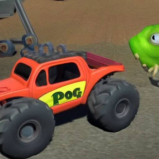 Image similar to A pug!! fighting a monster truck, pixar style