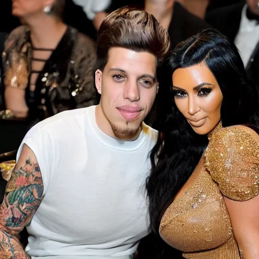 Prompt: a commemorative plate featuring kim kardashian and pete davidson