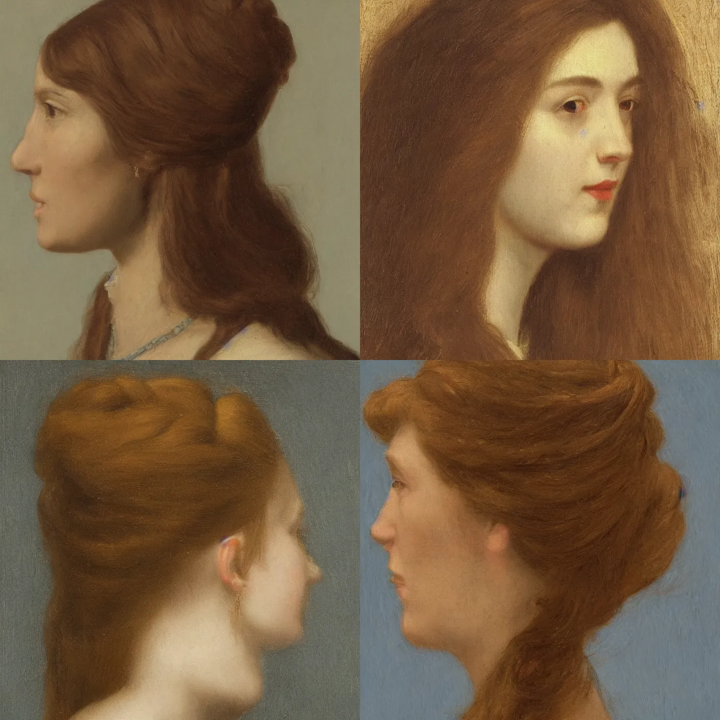 Prompt: profile of a woman with long hair by dutch masters painters. masterpiece. hq. detailed. 4K