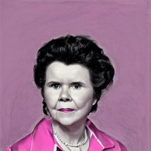 Image similar to imelda staunton as dolores umbridge in pink clothes at a tardis, highly detailed, artstation, concept art, smooth, sharp focus, illustration, perfect face, art by karl blossfeldt, willem claesz. heda, nikolay makovsky, jacek malczewski, arthur hughes