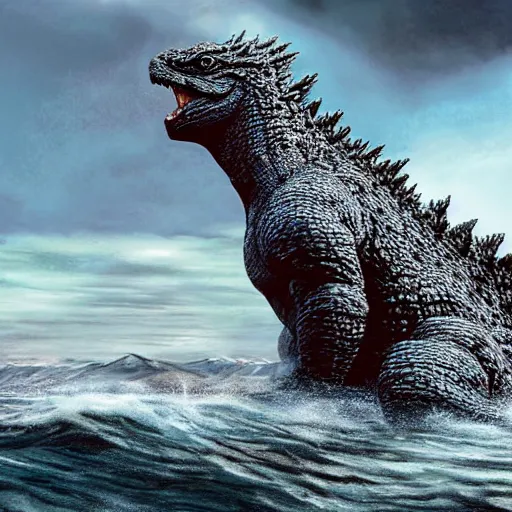 Image similar to Photorealistic photograph of godzilla by Suzi Eszterhas, photorealism, photorealistic, realism, real, highly detailed, ultra detailed, detailed, f/2.8L Canon EF IS lens, Canon EOS-1D Mark II, Wildlife Photographer of the Year, Pulitzer Prize for Photography, 8k