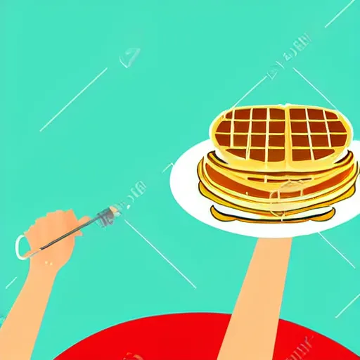 Prompt: book illustration of your mom making gigantic waffles, book illustration, vivid colors, white background