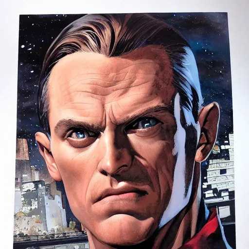 Image similar to photorealistic picture, by alex ross, batman comic panel, gouache and wash paints, fine details, fine intricate, fine facial proportionate, fine body proportionate, fine fix broken line, fine fix duplicate line, fine background proportionate, smooth focus, sharp details, bokeh, 4 k, fine 5 k details