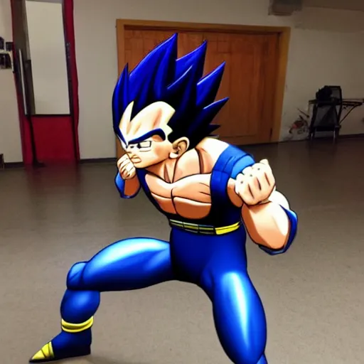 Prompt: Full body of hyperrealistic Vegeta dancing