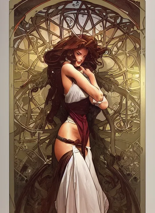 Image similar to heidi n closet painting by artgerm and greg rutkowski and alphonse mucha