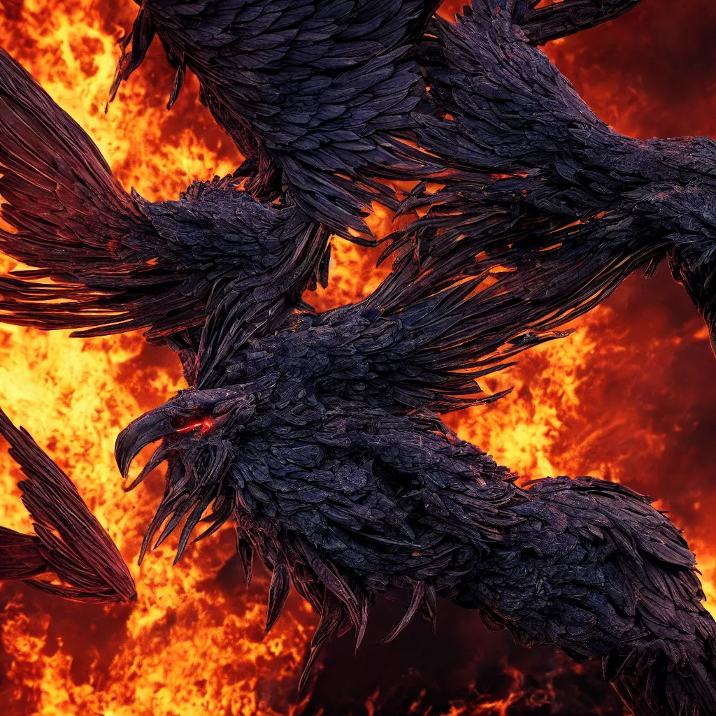 Prompt: closeup phoenix rises from the ashes, dark and mysterious, atmospheric, cinematic, 4k, ultra detail, ultra realistic