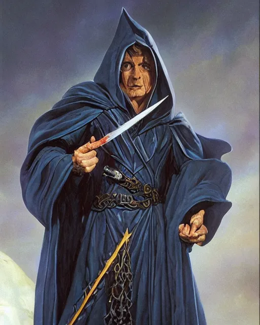 Prompt: portrait of Davis Hume as a powerful dungeons and dragons warlock, wearing dark robe, intricately detailed, realistic, oil painting, by jeff easley, boris vallejo, cinematic lighting