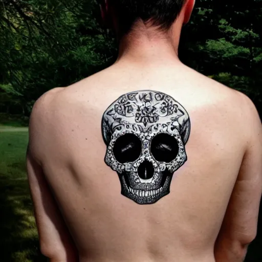 Image similar to flower skull on the back from a man