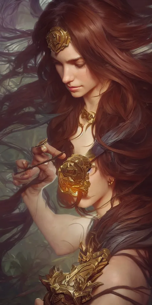 Image similar to secret, league of legends, intricate, highly detailed, digital painting, hyperrealistic, artstation, concept art, smooth, sharp focus, illustration, Unreal Engine 5, 8K, art by artgerm and greg rutkowski and alphonse mucha, by Jesper Ejsing