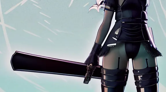 Prompt: Nier Automata HOLDING A KATANA sideways | Moonlit Night | strong blue rimlit | visual-key | anime illustration by Yang-Do | highly detailed