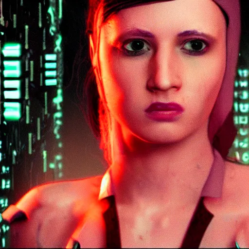 Prompt: molly millions cyberpunk razorgirl, still from movie, high detail