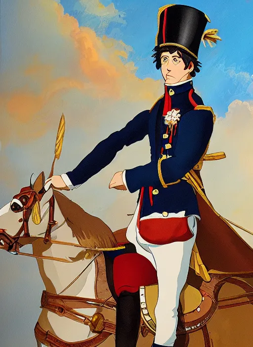 Image similar to napoleon bonaparte painting in studio ghibli style