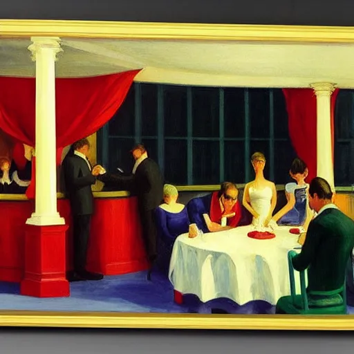 Image similar to having a cool party birthday party, painting by edward hopper, highly detailed