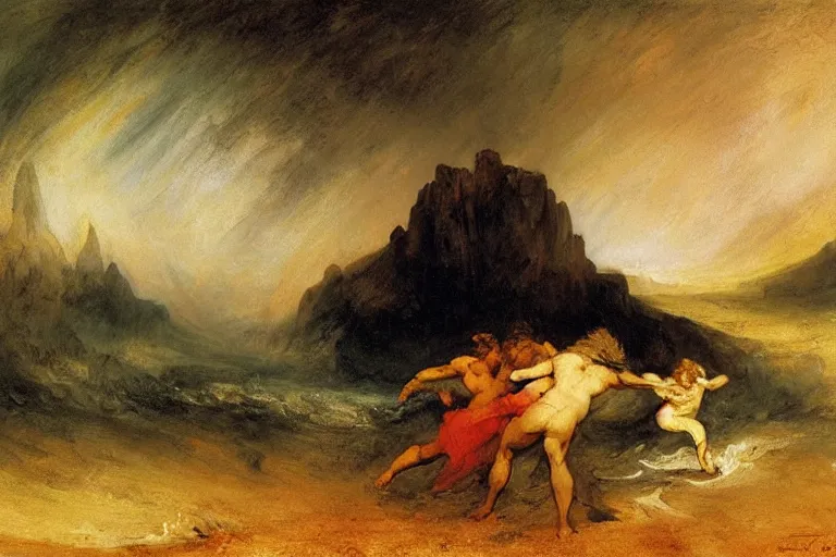 Image similar to oil painting by william turner, by theodore gericault, by caspar david friedrich, by frank frazetta oil painting, romantism, realism, limited palette