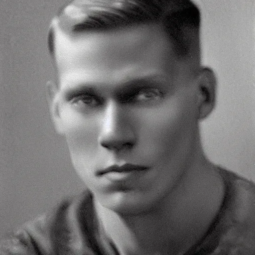 Image similar to A photograph portrait of Jerma985 with short hair in the early 1930s, taken in the early 1930s, grainy, taken on a early 1930s Kodak Camera, realistic, hyperrealistic, very realistic, highly detailed, very detailed, extremely detailed, detailed, digital art, trending on artstation