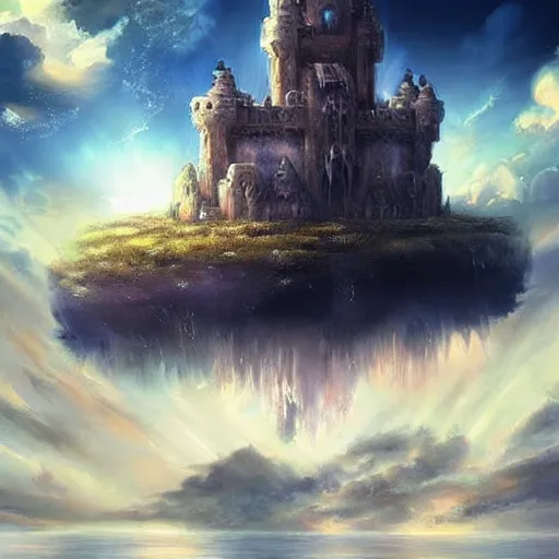 Prompt: a floating castle in the sky, clouds background, island floating in the sky, epic fantasy style art, fantasy epic digital art