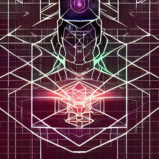 Prompt: geometry drawings with glitch effect medium shot of mysterious object digital illustration android netrunner by dan mumford