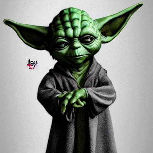 Prompt: Yoda with long black hair, hair down to his shoulders, 80s haircut, long strands of hair, thick hair, concept art, highly detailed, trending on artstation