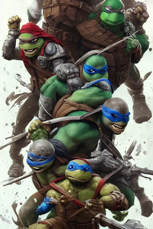 Image similar to teenage mutant ninja turtle, Leonardo, marvel, dark, intricate, highly detailed, smooth, artstation, digital illustration by Ruan Jia and Mandy Jurgens and Artgerm and Wayne Barlowe and Greg Rutkowski and Zdislav Beksinski