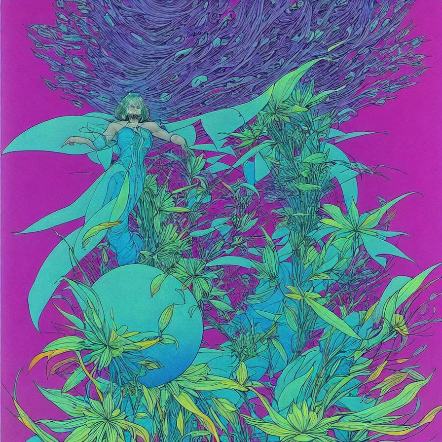 Prompt: ( ( ( ( beautiful flowers in a strange planet ) ) ) ) by mœbius!!!!!!!!!!!!!!!!!!!!!!!!!!!, overdetailed art, colorful, artistic record jacket design