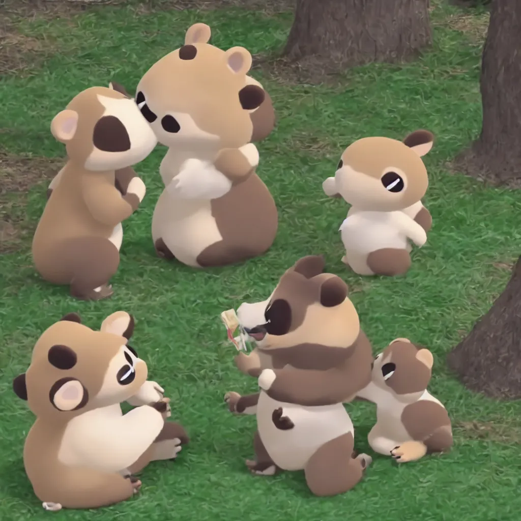 Image similar to Tom Nook kissing his girlfriend Tam Nook